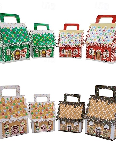  24 Stück Weihnachtsgeschenkboxen, Süßigkeiten-Lebkuchenhaus, Mini-Weihnachtsparty-Geschenkbox, kleiner Geschenkbehälter aus Pappe für Weihnachtsfeiern, Leckereien, Kekse, Leckereien,