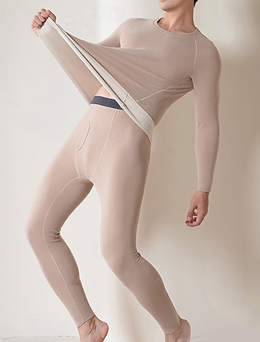  Муж. Холодная погода Верх Низ Базовый слой верх и низ Термобелье Наборы одежды Зима Черный Хаки Спортивная Бег Фитнес Завышенная На флексовой подкладке Мягкий Длинный рукав Спорт Спортивная одежда