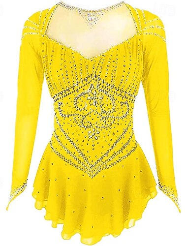  Sukienka łyżwiarska Damskie Dla dziewczynek Bruslení Sukienka Czarny Żółty Czerwony Asymetryczne obszycie Siateczka Wysoka elastyczność Szkolenie Zawody Odzież łyżwiarska Klasyczny Kryszta