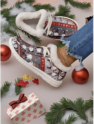  Sneakers da donna con stampa di Babbo Natale e fodera in peluche: stile natalizio accogliente, perfette per outfit casual natalizi e celebrazioni festive