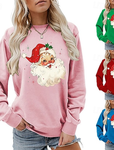  joulu Naisten Pusero Vapaa-ajan topit Pitkähihainen Topit Urheilu- ja treenivaatteet Kuvitettu Puuvilla Pehmeä Juhla Loma Urheiluasut Urheiluvaatteet Valkoinen Keltainen Pinkki