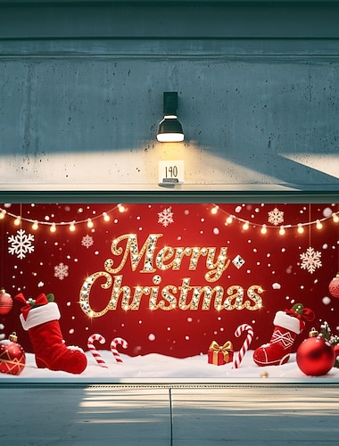  Weihnachts-Garagentor-Abdeckung, frohe Weihnachtsstrümpfe, Zuckerstange, große hängende Kulisse, Outdoor-Urlaubs-Wandbanner, Hof, Garage, Home-Party-Dekoration
