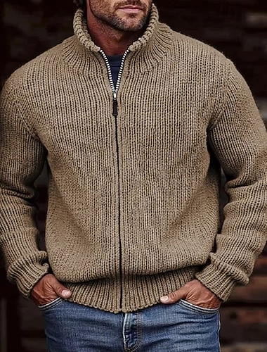  בגדי ריקוד גברים סוודר סוודר קרדיגן מצולע לִסְרוֹג חולצות רגילות סרוג אחיד עומד חופשה אופנתי קזו'אל לבוש יומיומי ביגוד סתיו חורף שחור לבן S M L