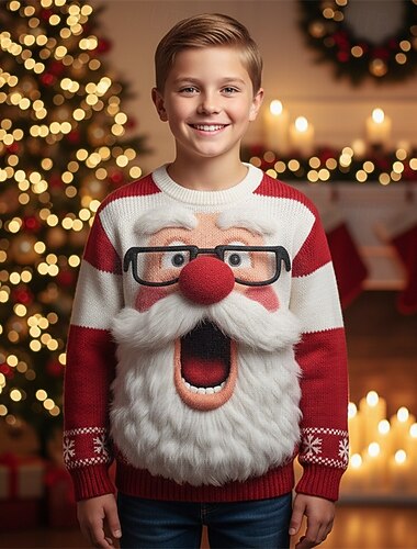 Новогодняя тематика Мальчики 3D Дед Мороз Уродливый рождественский свитер Рождественский подарок Вязаная ткань Длинный рукав 3D печать Осень Зима Мода Для вечеринки Дети 4-12 лет Вырез под горло   Новогодняя тематика Мальчики 3D Дед Мороз Уродливый рождественский свитер Рождественский подарок Вязаная ткань Длинный рукав 3D печать Осень Зима Мода Для вечеринки Дети 4-12 лет Вырез под горло