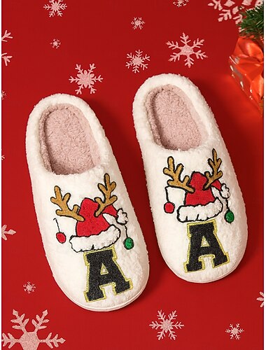  Pantufas femininas aconchegantes de Natal com desenho de rena – pantufas macias com 26 letras para escolher, com tema natalino, perfeitas para relaxar e presentear