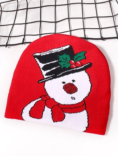  Per uomo Unisex Berretto Cappelli Invernali Cappelli di Natale Berretti 骷髅头毛线帽 Rosso / Verde Rosso Fibre Acriliche Lavorato a maglia Accogliente Natale Abbigliamento quotidiano Babbo Natale Pupazzo