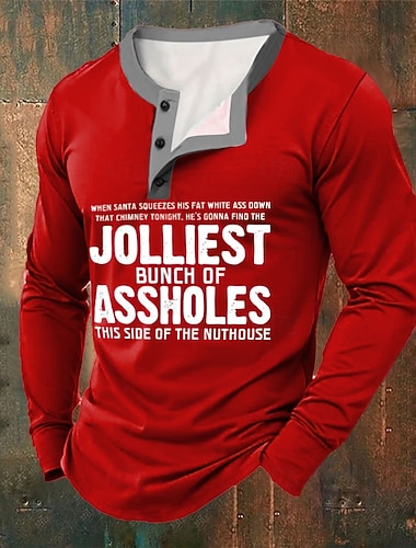  Муж. Новогодняя тематика Графика Рубашка Хенли Длинный рукав Мода Симпатичные Стиль Повседневные Повседневные Праздники На выход Зима Весна & осень Синий Черный Зеленый Красный Хенли Футболка Хенли