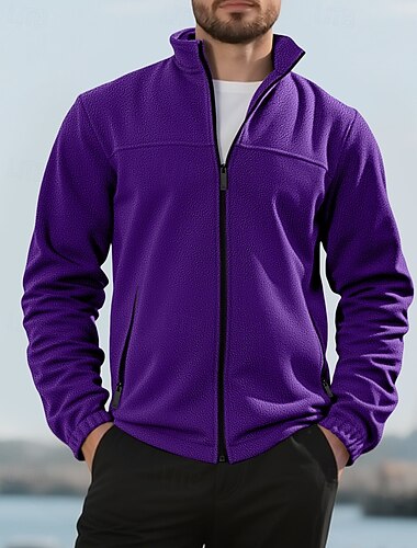  Herr Tröja Fleecetröja Sweatshirt med full dragkedja Purpur Ljusgrå Kinakrage Slät Dragkedja Ficka Dagligen Sport & Utomhus Helgdag Polyester Streetwear Grundläggande Ledigt Höst Vinter Kläder Pull