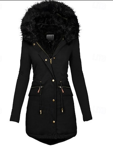  Női Télikabát Anorák Melegen tartani Kényelmes Fur Trim Cipzár Zseb Övvel Alkalmi Sima Vakáció Utca Hétköznapi Hétköznapi viselet Hosszú Kapucni Vékony Hosszú ujj Felsőruházat Fekete Bor Katonai zöld