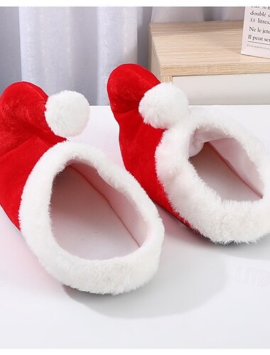  大人用クリスマススリッパ、かわいい赤いサンタエルフの靴、面白いホリデーホームデコレーションシューズ