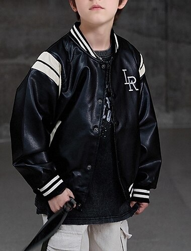 Детские Мальчики Черная кожаная куртка Жакет Верхняя одежда Контрастных цветов Длинный рукав Застегнуться ЗАЩИТА ОТ ВЛАГИ Защита от ветра Пальто Повседневные Мода На каждый день Черный Весна Осень   Детские Мальчики Черная кожаная куртка Жакет Верхняя одежда Контрастных цветов Длинный рукав Застегнуться ЗАЩИТА ОТ ВЛАГИ Защита от ветра Пальто Повседневные Мода На каждый день Черный Весна Осень