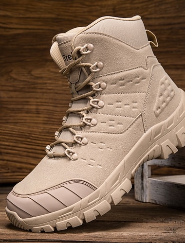  Beige herresko for utendørs bruk med sklisikker gummisåle og pustende konstruksjon, lette taktiske støvler for fotturer, camping og hverdagsbruk