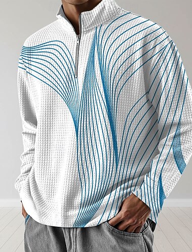  Per uomo Geometrico Linea Felpa Moda Quotidiano Classico Casual Manica Lunga Collo alla coreana Zip a un quarto All'aperto Casa Ufficio Lavoro azzurro cielo Rosso Blu Grigio Con zip Autunno Inverno