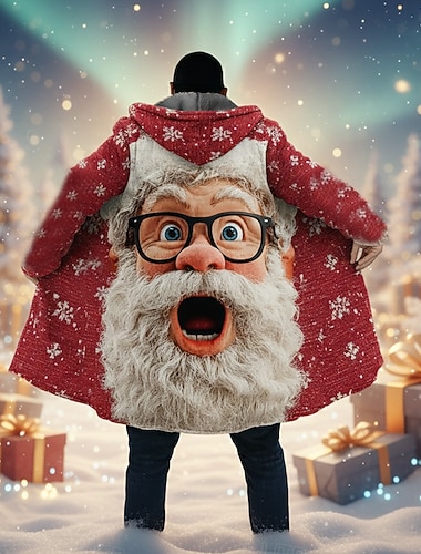  Christmas Miesten Joulupukki Talvitakki Fleecetakki Takki Pidä lämpimänä Mukava Vapaa-aika Loma Arki-asut Festivaali Vetoketju Tasku 3D-tulostus Syksy Talvi Hupullinen Pitkähihainen Rubiini Sininen