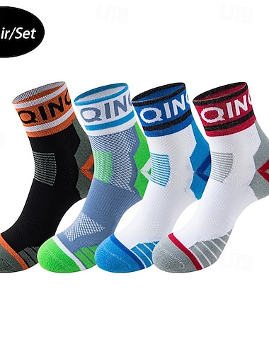  男性用 4ペア マルチパック ソックス ランニングソックス カジュアルソックス ブラック ルビーレッド カラー カラーブロック 手紙 バケーション スポーツ 日常 ベーシック 普通の厚さ 春 秋 ファッション カジュアル