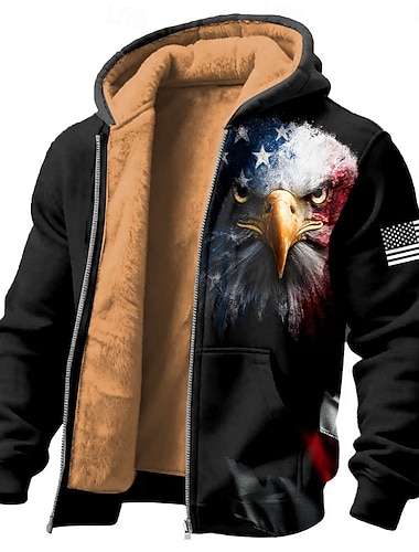  Men's American US Flag Eagle Fleece Hoodie Sweatshirt Fashion Daily Simple Casual Long Sleeve Crew Neck Outdoor Climbing Black 1 Black 2 Zip Up Fall Winter Designer S M L XL 2XL 3XL