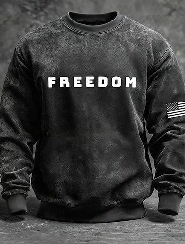  男性用 FREEDOM スウェットシャツ 日常 クラシック カジュアル 長袖 クルーネック アウトドア 家 ワーク 誕生日 ブルー ブラック ルビーレッド バーガンディー クルーネック 3Dプリント 冬 春 & 秋 デザイナー S M L XL XXL XXXL