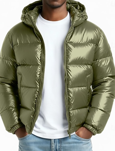  Pánské Zimní kabát Puffer bunda Prošívaná bunda Přechodová bunda Dovolená Ležérní Zahřívací Kostka Kapuce Zima Podzim zima Plná / Jednobarevná Módní Na běžné nošení Kapuce Krátké Černá Fialov