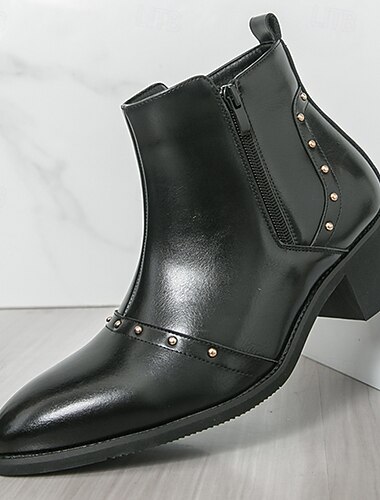  Černé pánské kotníkové boty z umělé kůže se zipem a cvočky – stylová a pohodlná obuv na zimní večírky i neformální setkání