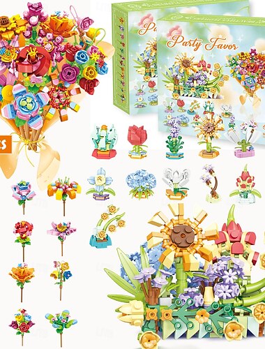  Adventskalender med blomsterbuketter og byggeklosser for barn, 24-dagers julegavekalender med 24 fargerike blomsterbuketter laget av byggeklosser, juleblomstbyggelekegave til gutter og jenter