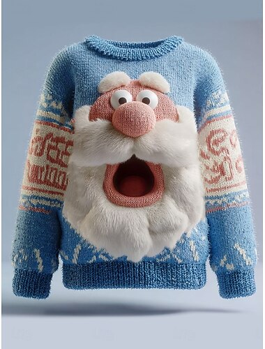  Kerstmis Dames Trui Pullover Dagelijks Casual Grafisch Claus Ribbel Boord Knitted Print Lange Mouw Regelmatige Tops Knit Buiten Weekend Rood Koninklijk Blauw Herfst Winter