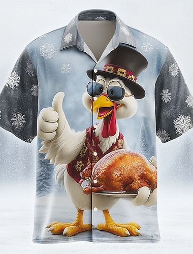  Jour de Thanksgiving Homme Oiseau Turquie Chemise Chemise Boutonnée Manche Courte Drôle Extérieur Fête Été Printemps Col Rabattu Impression 3D chemises à col Bleu Orange Vert Kaki