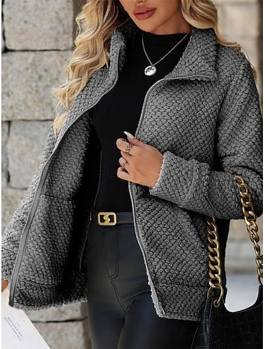  Damen Parka Bequem Atmungsaktiv Reißverschluss Tasche Lässig Einfach Urlaub Straße Lässig Alltagskleidung Reisverschluss Regulär Umlegekragen Normale Passform Langarm Oberbekleidung Weiß Rote Khaki