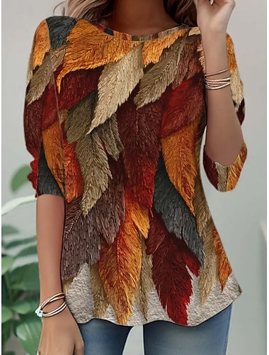  Damen T Shirt Blumen Grafik Mode Lässig Langarm Rundhalsausschnitt Rundhals Normale Oberteile Täglich Wochenende Druck Schwarz Gelb Orange Sommer Frühling Herbst