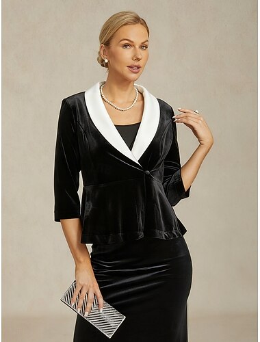  Per donna Top Eleganti Top da sera Volant Tinta unica Elegante Vintage Essenziale Manica 3/4 Scollo a V Senza Spalle Top Regolari Bianco e nero Inverno