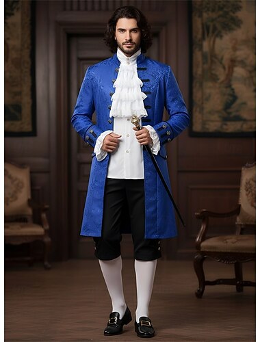  Set Retro Vintage Victoriaans Middeleeuws Shirt Trenchcoat Vampier Edelman Jacquard Verkleedkleding Mannen Ebenezer Scrooge Elf Halloween Carnaval Performance Ren Faire Party Volwassenen Jas Shirt