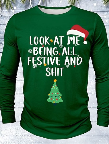  Noël Homme Père Noël Drôle T-shirt manche longue T-shirt Impression 3D Col ras du cou Chemise Mode Basique 3D Rue Occasionnel Quotidien Bleu Noir Rouge Été Printemps Vêtement Tenue S M L XL XXL XXXL