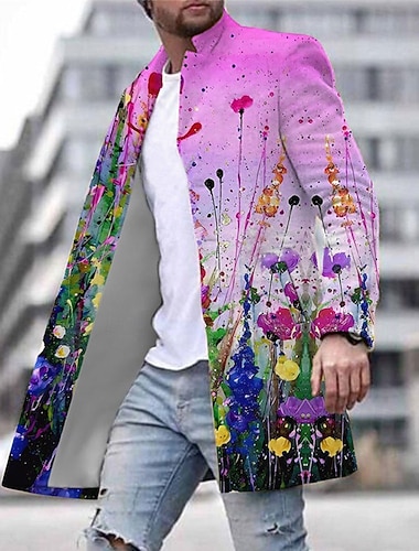 Herren Blumen Grafikdrucke Wintermantel Mantel Warm Bequem Atmungsaktiv Mode Streetwear Geschäftlich Arbeit Büro-Outfit Ausgehen Tasche Druck Herbst Winter Umlegekragen Langarm Gelb Purpur