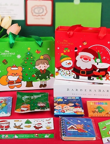  קופסת מתנה לחג המולד, מתנת יום הולדת לילדים בערב חג המולד, סט ציוד משרדי לתיק יד.