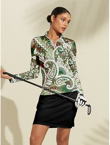  Per donna Polo da golf Verde Manica Lunga Top Abbigliamento da golf da donna Abbigliamento Abiti Abbigliamento