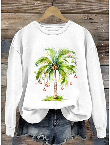  Damen Pullover Sweatshirt Grafik Weihnachtsbaum Lässig Langarm Rundhals Normale Oberteile Straße Alltagskleidung Lässig Patchwork Weiß Rosa Wein Rote Blau Herbst Winter