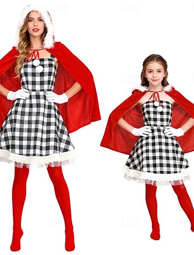  Mrs.Claus Cindy Aurum Abiti Abito di Natale fantasia Costumi Cosplay Per donna Ragazze Natale A quadri Fantasia/motivo Costume di gruppo per la famiglia Adulti Bambini Natale Capodanno Feste Vestito
