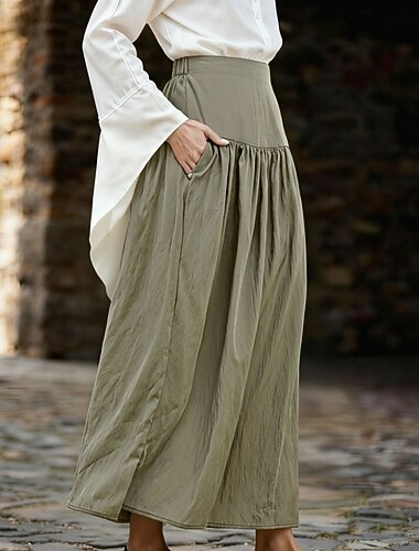  Retro vintage Middeleeuws Renaissance Tot de enkel Rok Cottagecore Effen Kleur Kostuum Dames Fantasie Vakantie LARP Ren Faire Volwassenen Rok Lente zomer