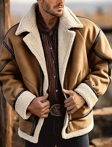  رجالي سترة من جلد الغزال الصناعي جاكيت شتوي سترة الصوف سترة شيربا عطلة مناسب للبس اليومي الدفء جيب الصوف الخريف الشتاء سهل موضة أناقة الشارع Lapel عادية أسود بني جاكتس