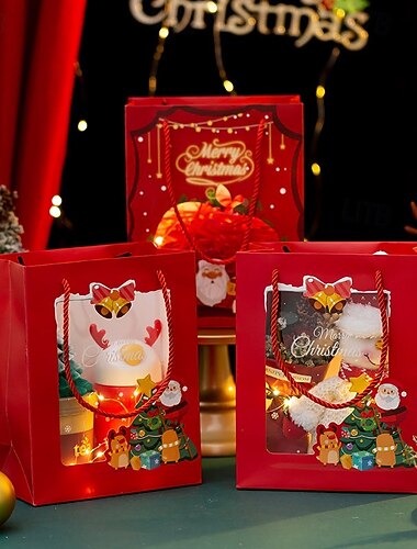  12 Weihnachts-Geschenktüten aus Kraftpapier für Weihnachtsgeschenke, Partygeschenke, Papiertüten, verschiedene Weihnachtstüten, Leckerli-Tüten