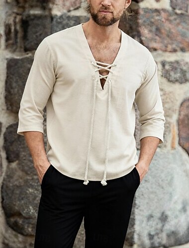  Retro vintage Middeleeuws Renaissance Hemd Piraat Viking Effen Kleur Kostuum Voor heren Viking Piraat Halloween Carnaval Vakantie LARP Ren Faire Volwassenen Hemd Zomer