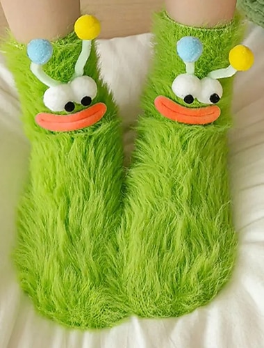 Calcetines feos únicos y divertidos, calcetines de monstruo peludo para mujer, calcetines cálidos de invierno con diseño de extraterrestre de felpa suave con ojos 3D y sonrisa, calcetines de pantuflas   Calcetines feos únicos y divertidos, calcetines de monstruo peludo para mujer, calcetines cálidos de invierno con diseño de extraterrestre de felpa suave con ojos 3D y sonrisa, calcetines de pantuflas