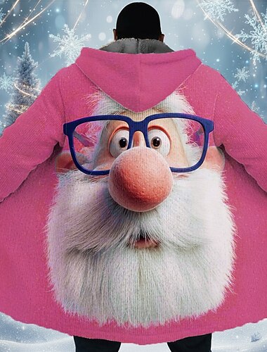  عيد الميلاد المجيد رجالي بابا نويل معطف شتوي سترة الصوف معطف الدفء مريح كاجوال مناسب للبس اليومي سحاب جيب طباعة ثلاثية الأبعاد الخريف الشتاء مع قبعة كم طويل أحمر أزرق أرجواني