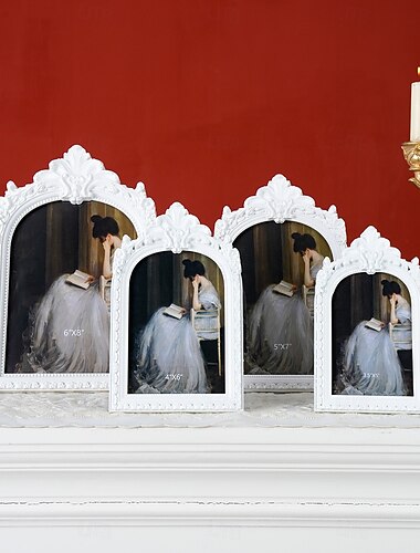  1 szt. czarno-biała, łukowata, dekoracyjna ramka na zdjęcia w stylu retro, w stylu europejskim, antyczna, do dekoracji stołu domowego, odpowiednia do ekspozycji zdjęć, dekoracji wnętrz i jako rekwizyt