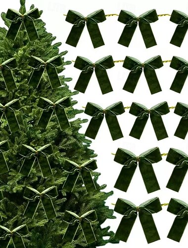  13 stk. julebåndsløyfer julepynt juletrepynt – elegante små røde fløyelslignende sløyfer, 3,35 tommer skinnende polyester til tre, kranser, gaveinnpakning, tvunnet slips, helårs julepynt til bryllup,