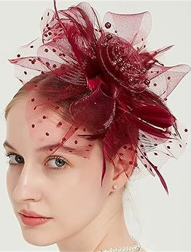  Fascynatorzy Tiul Kapelusz Fedora Ślub Herbaciane przyjęcie Wyścigi konne koktajl Elegancja Zabytkowe Prosty Z Pióro Winieta Nakrycia Głowy