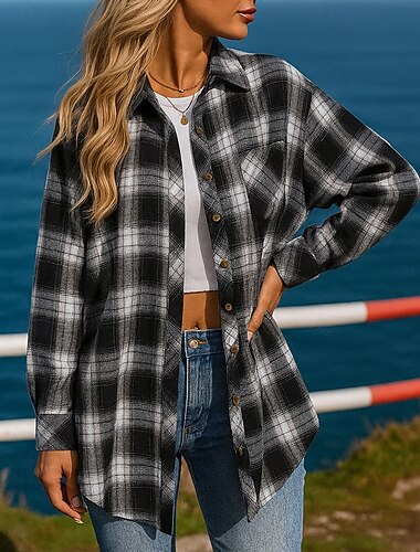  Damskie Koszula-kurtka Top wypoczynkowy Długi rękaw Top Athleisure Jesień Kratka Lekki Na zewnątrz Podróże Sportowy Odzież sportowa Odzież sportowa Czarny Żółty Czerwony