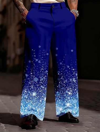  Weihnachten Herren Schneeflocke Farbverlauf Weihnachtslicht Hose Anzughose Mittlere Taille Modisch lässig Party Ferien Relaxed Fit Anzughose mit flacher Vorderseite und Seitentaschen Herbst Winter