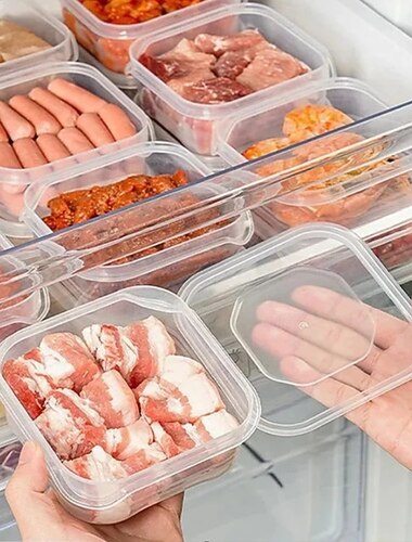  Caja para carne congelada de refrigerador, caja para conservación de alimentos, contenedor transparente para carne congelada, verduras y conservación de alimentos frescos con tapa, compartimento para