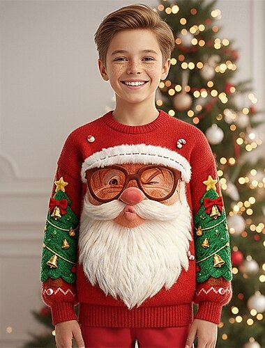 Новогодняя тематика Мальчики 3D Дед Мороз Новогодняя ёлка Уродливый рождественский свитер Рождественский подарок Вязаная ткань Длинный рукав 3D печать Осень Зима Мода Для вечеринки Дети 4-12 лет   Новогодняя тематика Мальчики 3D Дед Мороз Новогодняя ёлка Уродливый рождественский свитер Рождественский подарок Вязаная ткань Длинный рукав 3D печать Осень Зима Мода Для вечеринки Дети 4-12 лет