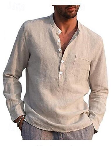  Homme Chemise Chemise Lin Chemise à col officier Chemisette Chemise d'été Tenues de plage Couleur unie Plein Air Hawaïen Bleu Ciel Noir Blanche Bordeaux manche longue Col Vêtement Tenue